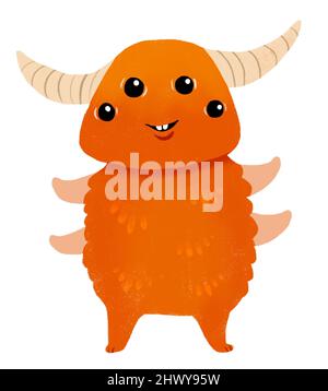 Simpatico mostro rosso cartoon con zampe e corna. Illustrazione divertente dei bambini Foto Stock