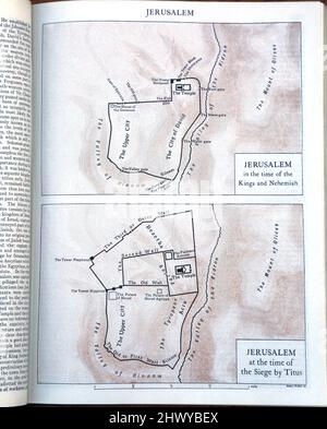 Enciclopedia Britannica undicesima edizione. Mostra una mappa di Gerusalemme durante il tempo dei re e Neemia e durante il tempo dell'assedio di Tito Foto Stock