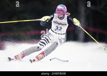 Katja SEIZINGER, GER, sciatore, slalom d'azione, gennaio 1997, Â Foto Stock