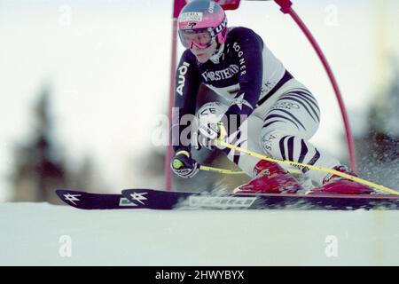 Katja SEIZINGER, GER, sciatore, slalom d'azione, gennaio 1997, Â Foto Stock