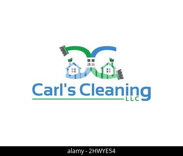 Logo Letter CC con Carl's Cleaning LLC. Il logo iniziale per la lettera CC Illustrazione Vettoriale
