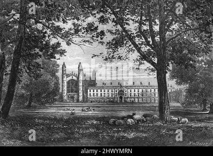 Kings College Cambridge nel 19th° secolo; illustrazione in bianco e nero; Foto Stock