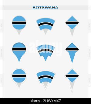 Bandiera Botswana, serie di icone di posizione della bandiera Botswana. Illustrazione vettoriale dei simboli nazionali. Illustrazione Vettoriale