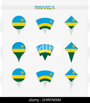 Bandiera del Ruanda, insieme di icone segnaposto della bandiera del Ruanda. Illustrazione vettoriale dei simboli nazionali. Illustrazione Vettoriale