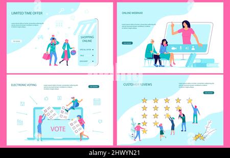 Imposta il modello della pagina Web di destinazione del sistema operativo per il voto elettronico, il commercio al dettaglio e l'e-learning Illustrazione Vettoriale