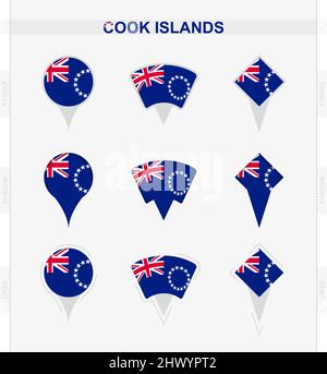 Bandiera Cook Islands, insieme di icone segnaposto della bandiera Cook Islands. Illustrazione vettoriale dei simboli nazionali. Illustrazione Vettoriale