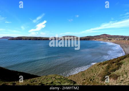 Baia e spiaggia di Aberdaron. Foto Stock