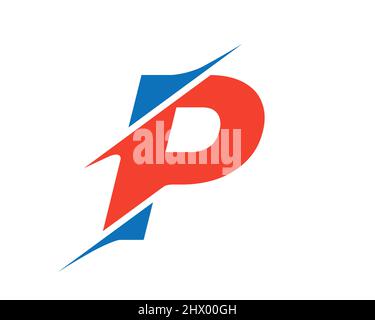 Moderno logo P letter con concetto Slash. Lettera iniziale del monogramma disegno del logo P Vector. P logo a forma di lettera affettata Illustrazione Vettoriale