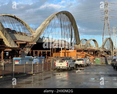 6th Street bridge in costruzione nel centro di Los Angeles, California Foto Stock