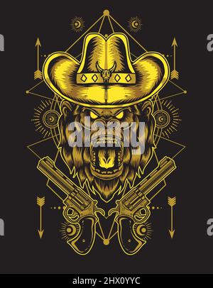 illustrazione vettore gorilla testa cowboy Illustrazione Vettoriale