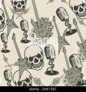 sfondo vintage senza cuciture con ornamento di musica rock Illustrazione Vettoriale