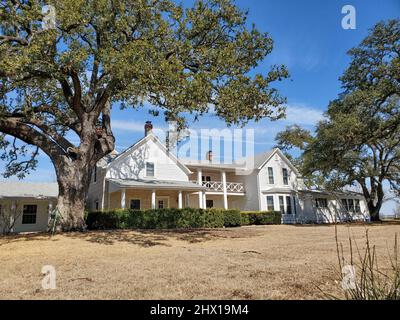 L'esterno della Lyndon B. Johnson's Texas White House, una casa sul ranch di famiglia vicino Stonewall, Texas. L'albergo fa parte del LBJ National Historic Park Foto Stock