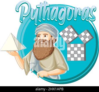 Filosofo di Pythagoras in illustrazione di stile cartoon Illustrazione Vettoriale