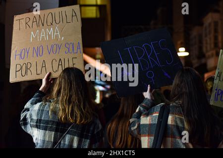 Valencia, Valencia, Venezuela. 8th Mar 2022. La manifestazione chiamata da Galegas 8M ha fatto un giro per le strade del centro di Pontevedra in Galizia, Spagna, dal Pazo Provinciale alla Plaza de la Herreria. (Credit Image: © Elena Fernandez/ZUMA Press Wire) Foto Stock