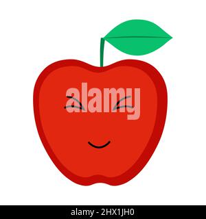 Apple. Carino, divertente personaggio di frutta cartoon. Emozioni. Cibo sorridente. Illustrazione vettoriale per bambini. Illustrazione Vettoriale