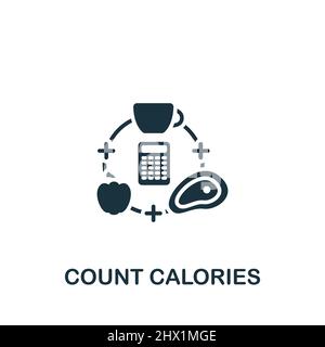 Icona conta calorie. Icona semplice monocromatica per modelli, web design e infografiche Illustrazione Vettoriale