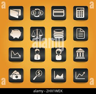 Simboli finanziari su pulsanti neri su sfondo giallo Illustrazione Vettoriale