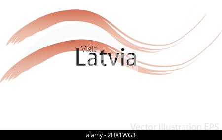Lo slogan visita la Lettonia con onde curve in stile acquerello che sono nei colori della bandiera nazionale. Illustrazione vettoriale Illustrazione Vettoriale