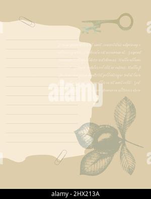 Collage Key castagno -To Do list Planner prendere appunti . Campo rigato per note, idee, promemoria. Illustrazione vettoriale Illustrazione Vettoriale