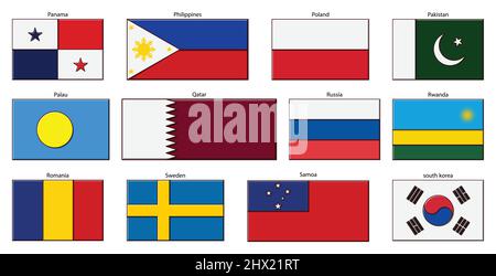 Set di flag isolato su immagine vettoriale di sfondo bianco. Illustrazione Vettoriale