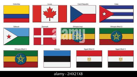 Set di flag isolato su immagine vettoriale di sfondo bianco. Illustrazione Vettoriale