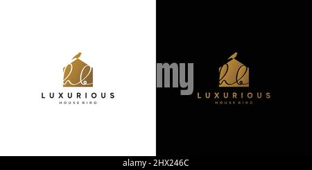 Design lussuoso e attraente con logo birdhouse Illustrazione Vettoriale