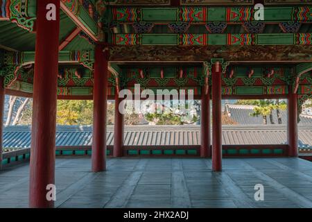 Jeju Gwandeokjeong Hall, architettura tradizionale coreana nell'isola di Jeju, Corea Foto Stock