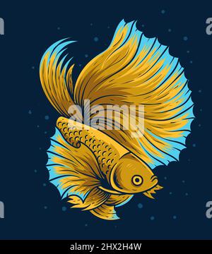 illustrazione vintage bella betta pesce Illustrazione Vettoriale