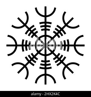 Il timone di stupore, Aegishjalmur, è il nome di un simbolo occulto islandese e di una stava magica, nella mitologia norrena. Usato come parte di un rituale magico cristiano. Foto Stock