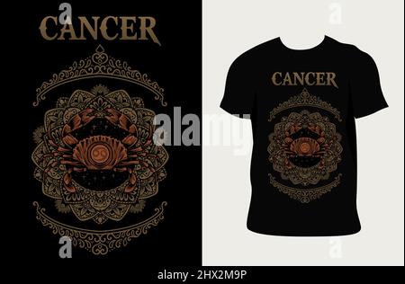illustrazione cancro zodiaco simbolo con t shirt design Illustrazione Vettoriale