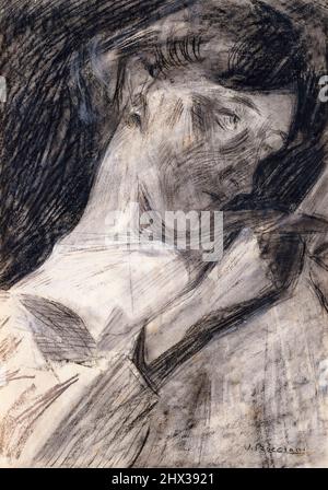 Umberto Boccioni, Young Woman Reading (Ines), disegno ritratto, carboncino, acquerello e cera su carta, 1909-1910 Foto Stock