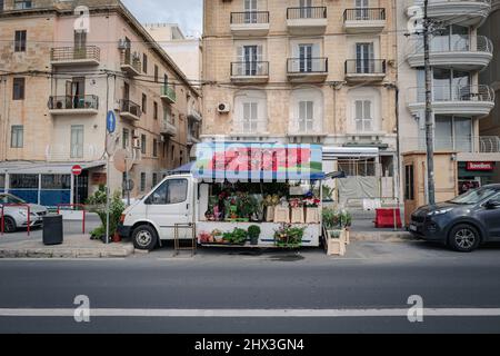 Fower Truck Vendor a Sliema, isola di Malta Foto Stock