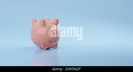 Capovolto pig-bank morto con spazio per la copia. Concetto di fallimento. 3d illustrazione. Foto Stock