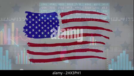 Immagine del trattamento dei dati su flag of america Foto Stock