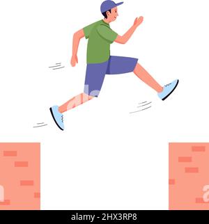 Giovane uomo che salta tra le pareti. Corsa libera, parkour, sport estremi. Corridore di strada maschile. Vettore Illustrazione Vettoriale