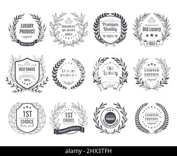 I premi emblemi nero bianco set con nastri isolati illustrazione vettoriale Illustrazione Vettoriale
