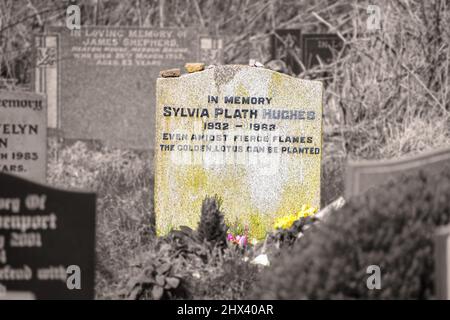 Tomba di Sylvia Plath, Heptonstall, West Yorkshire Foto Stock