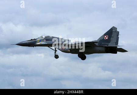 Il Mikoyan Mig-29 è un potente jet militare russo fatto e attualmente molto ricercato dall'aviazione Ucraina. Foto Stock