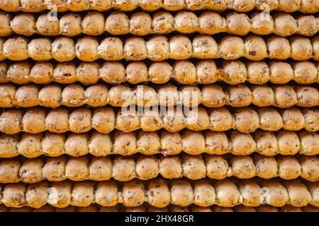 Crostini di cereali impilati macrostura. Foto Stock