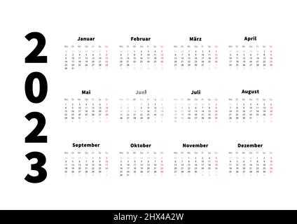2023 anni semplice calendario orizzontale in lingua tedesca, calendario tipografico su bianco Illustrazione Vettoriale