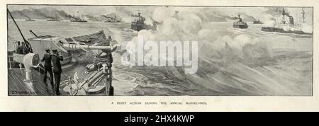 Flotta marina reale in azione durante le manovre annuali, 1900s Foto Stock