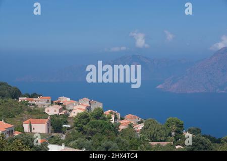 Francia, Corsica, piana, vista a Scadola attraverso Golfe de Porto Foto Stock
