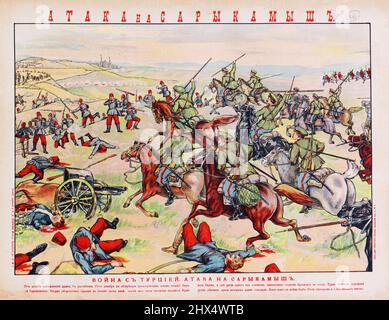 L'attacco a Sarikamish. La guerra con la Turchia. Litografia di Ivanov, 1914. Lubok, prima guerra mondiale Foto Stock