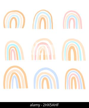 Set boho Rainbow. Illustrazione astratta dei bambini, disegno del bambino del boho, clipart dell'arcobaleno. Foto Stock