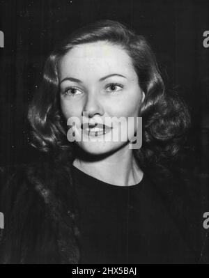 Gene Tierney -- attrice. Nato a Brooklyn, N.Y., 20 novembre 1920. Educed: St Margaret's School, Brilmont, Switzerland, and Miss Farmer's School, Farmington, Conn. In Movies, 1940 - apparizioni cinematografiche in 'Laura' 'A Bell for Adano', 'The Razor's Edge', etc. 23 dicembre 1946. (Foto di Wide World Photos). Foto Stock