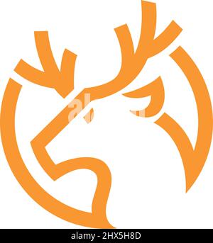 Head of Deer Simple Outline Logo Design Illustrazione Vettoriale