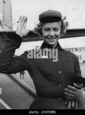 Dany Robin arriva a Londra per la premiazione di un atto d'Amore, in cui è la stella. Aprile 27, 1954. Foto Stock
