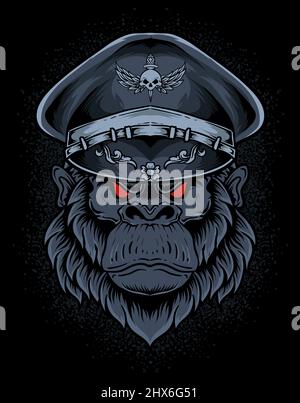 illustrazione testa dell'esercito di gorilla su sfondo nero Illustrazione Vettoriale
