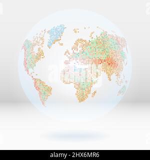 Mappa astratta del globo o del mondo situata sullo sfondo di 3D camere. Illustrazione in stile punteggiato Foto Stock