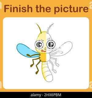 Collegare il punto e completare l'immagine. Colorazione semplice per bambini. Gioco di disegno Illustrazione Vettoriale